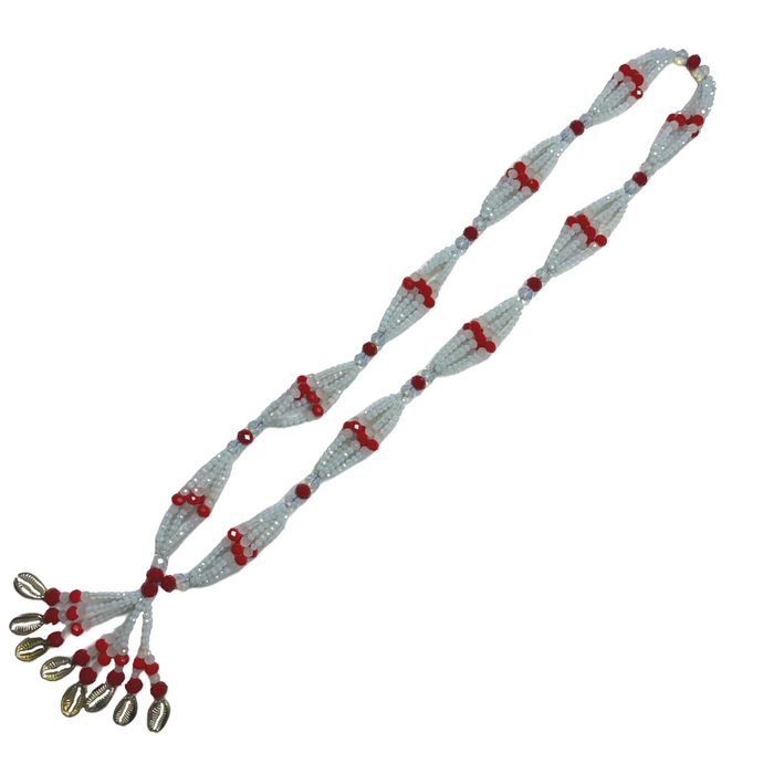 Obatalá Ayaguna Gala Necklace – Handmade with Beads & Silver Cowrie Shells