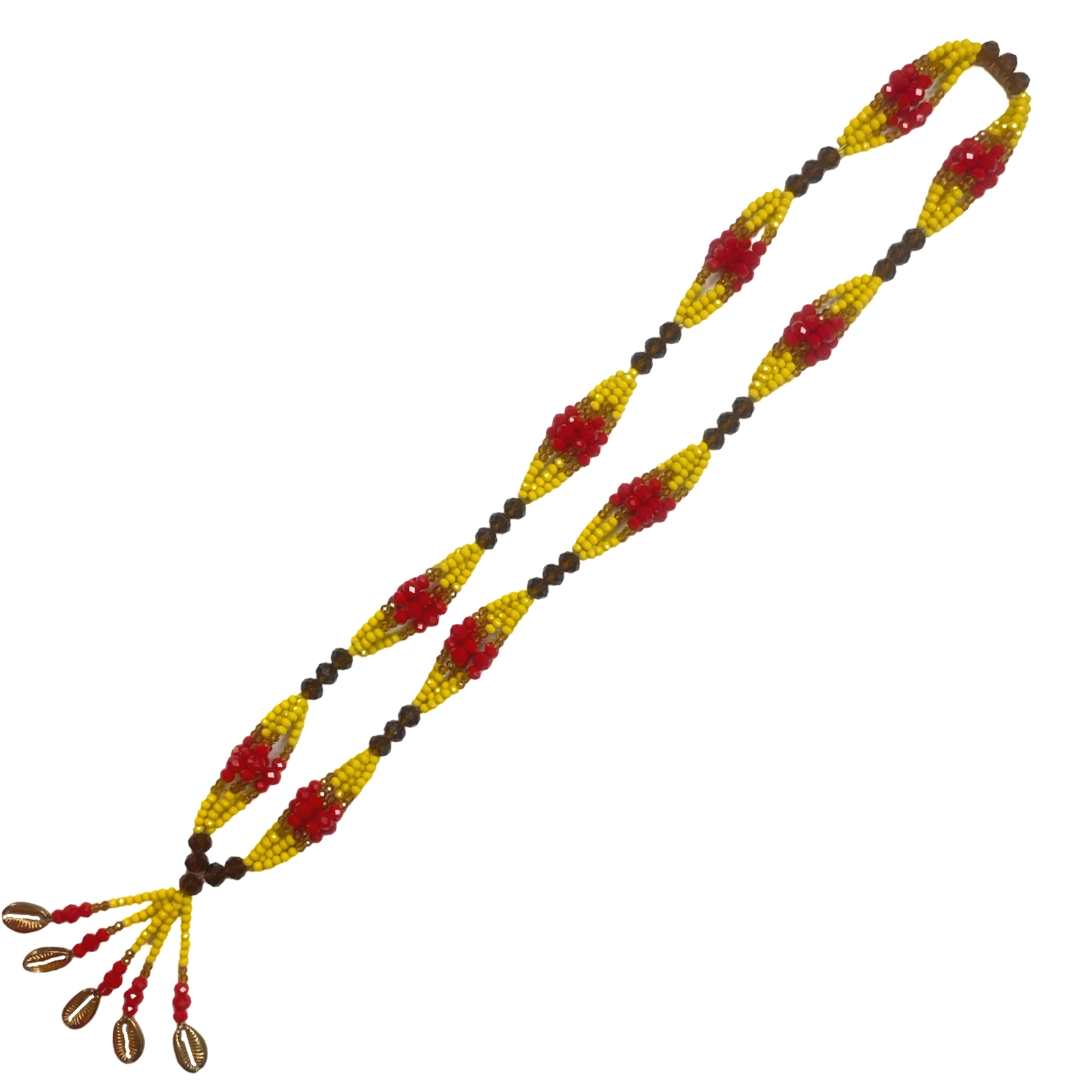 Handmade Gala de Oshún Ibu Ana - Amber, Yellow, Honey, and Red Yoruba Santería Orisha Mazo Necklace - SanteriaGuide