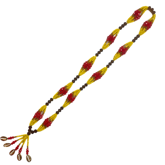 Handmade Gala de Oshún Ibu Ana - Amber, Yellow, Honey, and Red Yoruba Santería Orisha Mazo Necklace - SanteriaGuide
