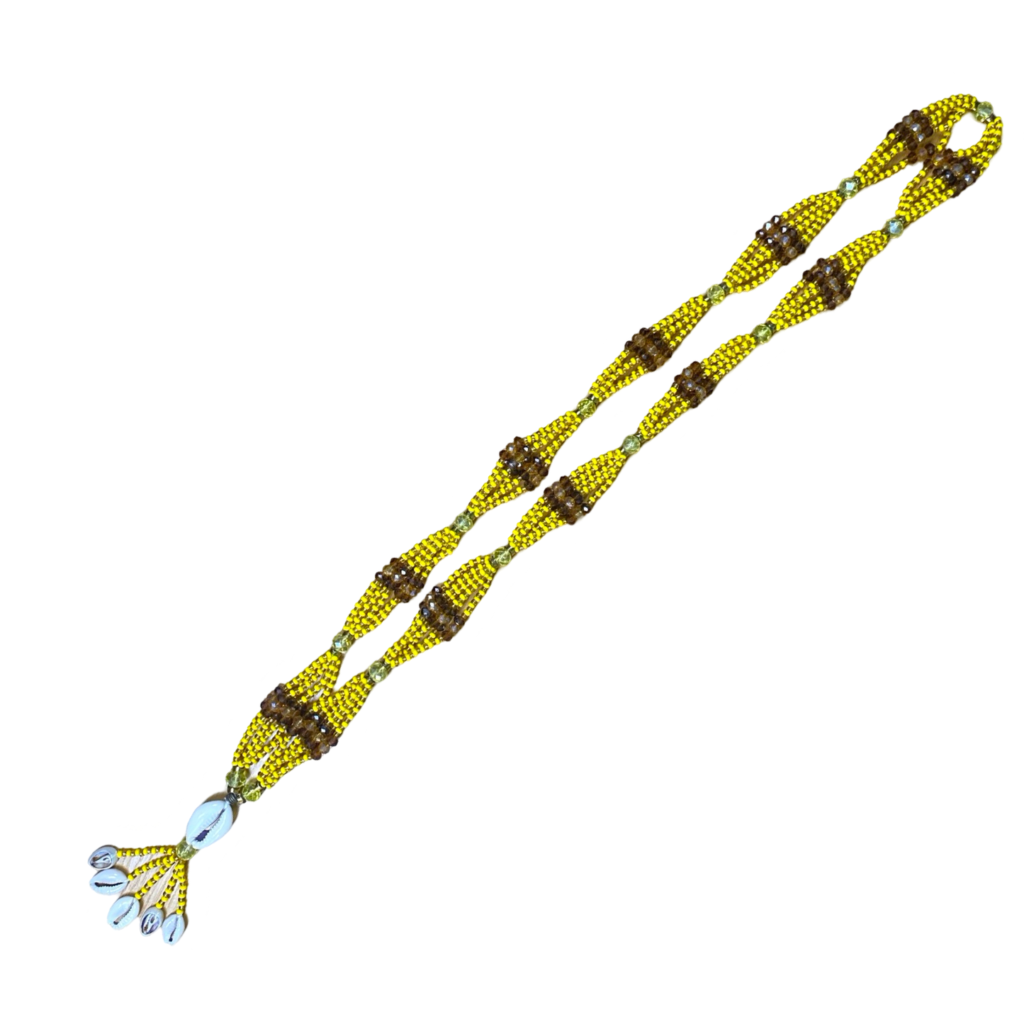Oshún (Ochún) Mazo de Gala crafted with yellow and gold crystal and glass beads.