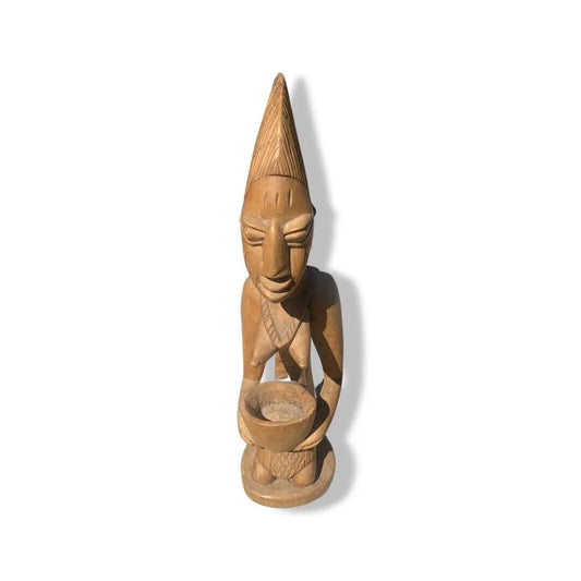 Hand-Carved Yoruba Bowl Statue - Wooden Ritual Offering & Spiritual Decor Santería Orisha - SanteriaGuide