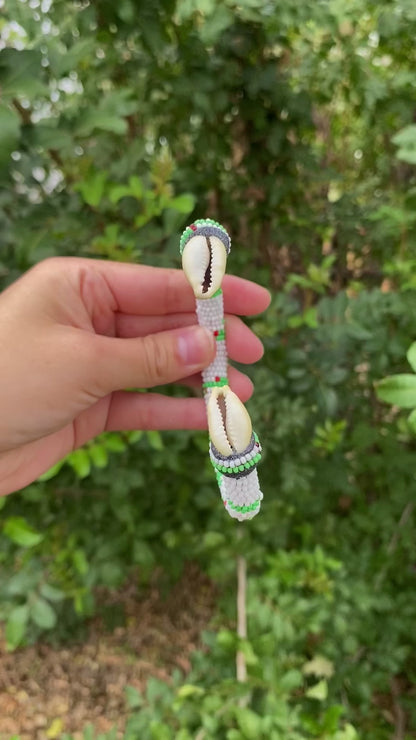 Handmade Ilde de Oduduwa Bracelet – White, Green & Red Yoruba Santeria Orisha